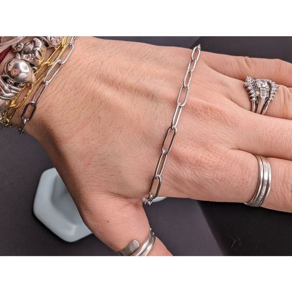 Stainless Steel Paper Clip Chain Stackable Bracelet 6.5 inch - Picture 3 of 5